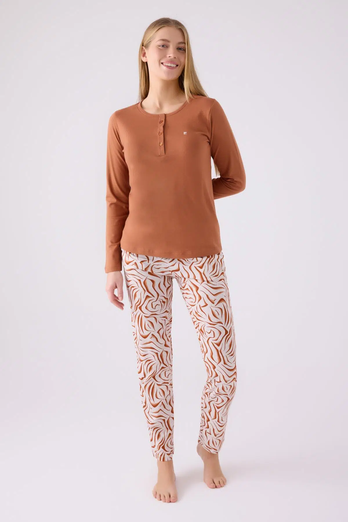Pierre Cardin 8862 Kadın Açık Kahverengi Uzun Kol Pijama Takım - AÇIK KAHVE