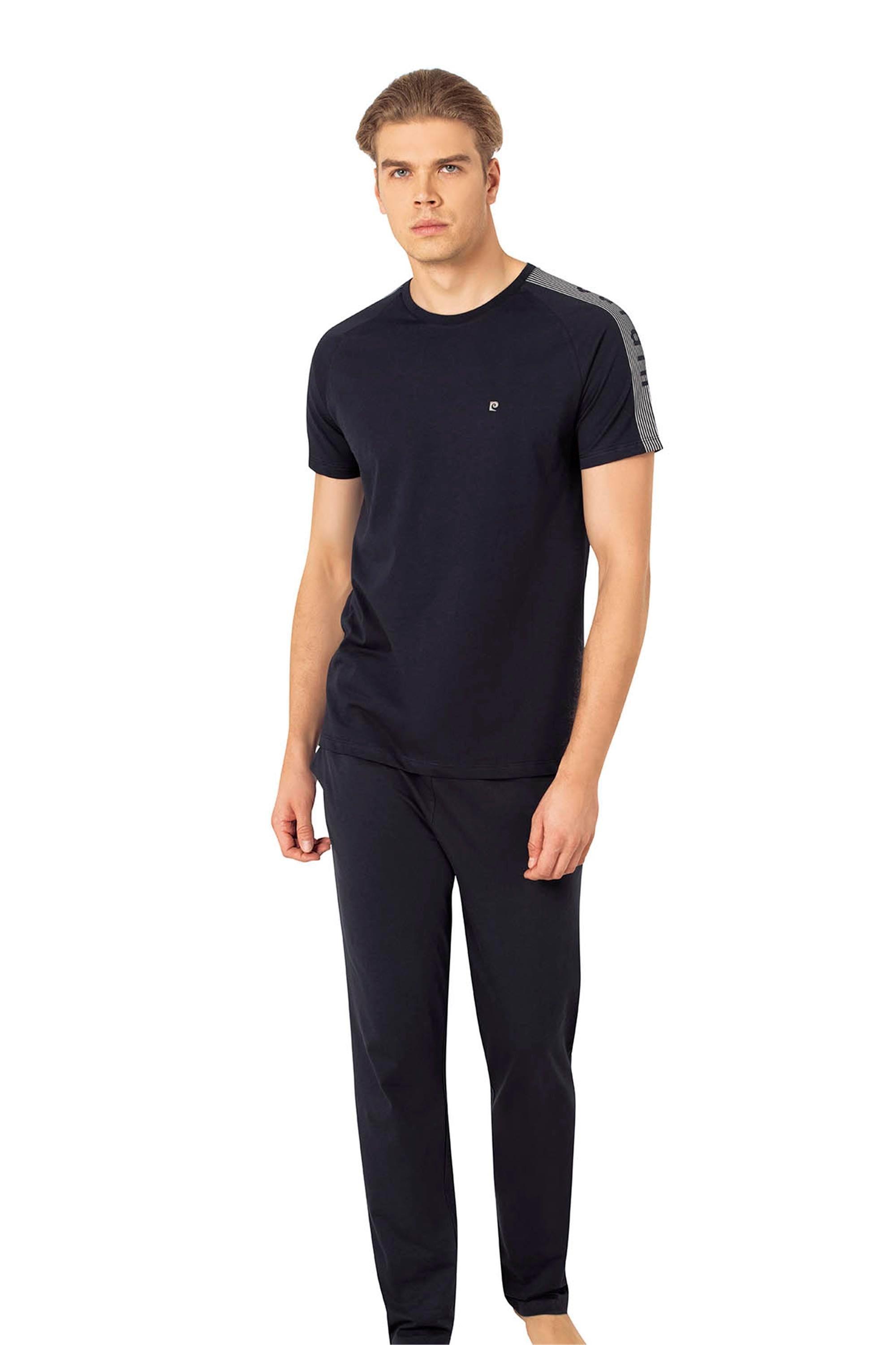 Pierre Cardin Erkek Bisiklet Yaka Penye Kısa Kol Pijama Takım - LACİVERT