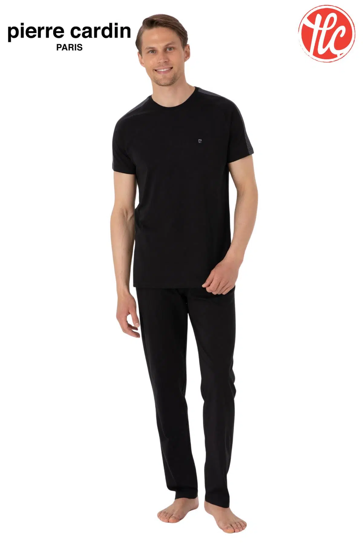 Pierre Cardin Erkek Bisiklet Yaka Penye Kısa Kol Pijama Takım - SİYAH