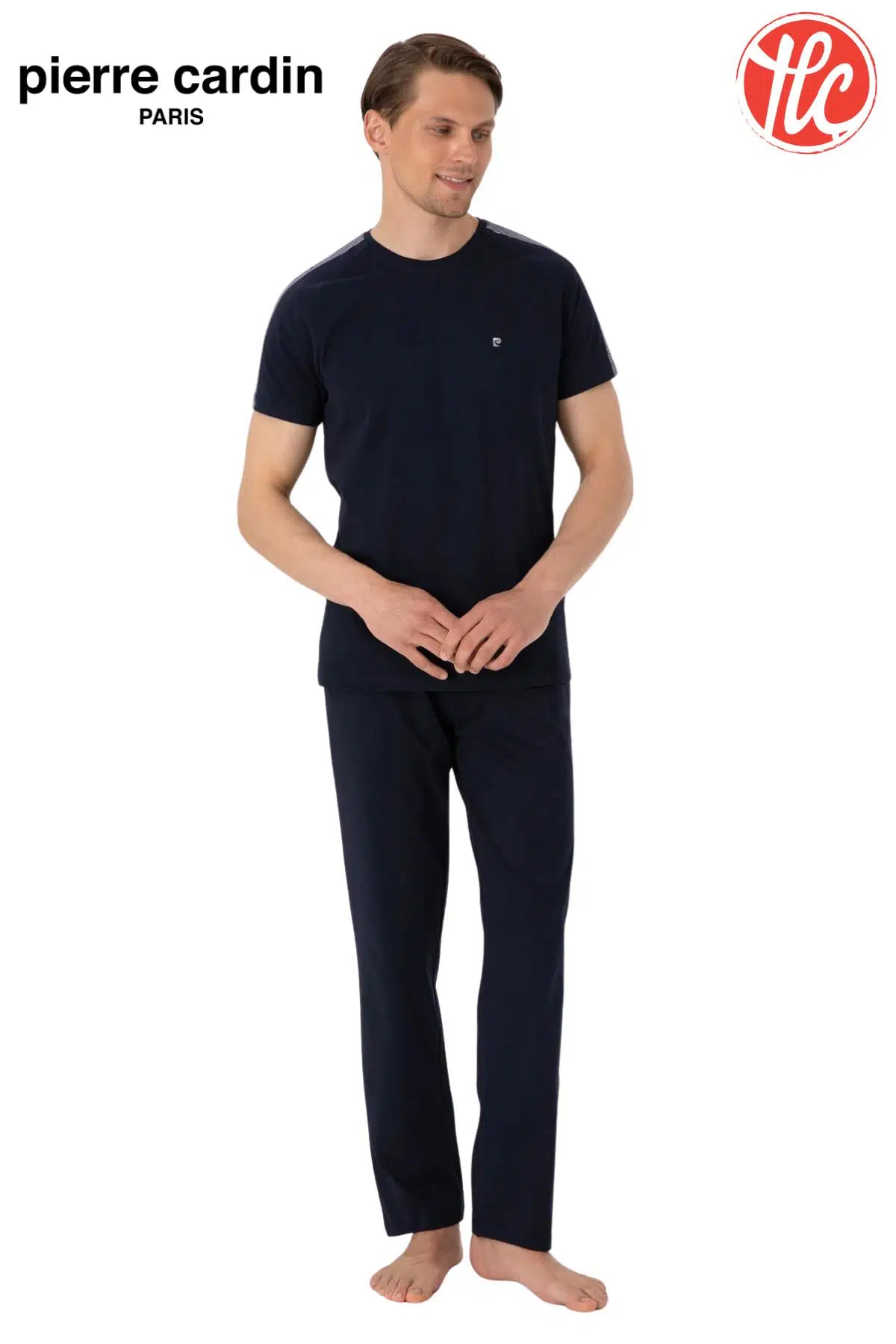 Pierre Cardin Erkek Bisiklet Yaka Penye Kısa Kol Pijama Takım - LACİVERT