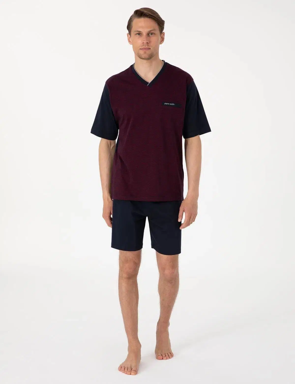 Pierre Cardin Erkek Bordo Jakarlı Kısa Kol Şortlu & Uzun 3'lü Özel Kutulu Pijama Takım - BORDO