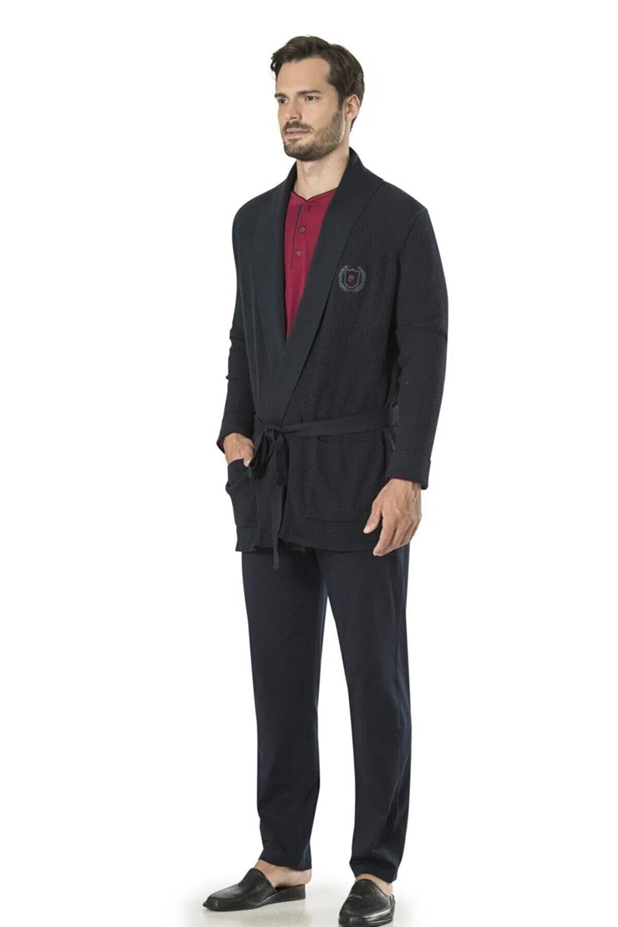 Pierre Cardin Erkek Damat Çeyiz Triko Ropdöşambır 5'li Pijama Takım Özel Kutulu - LACİVERT