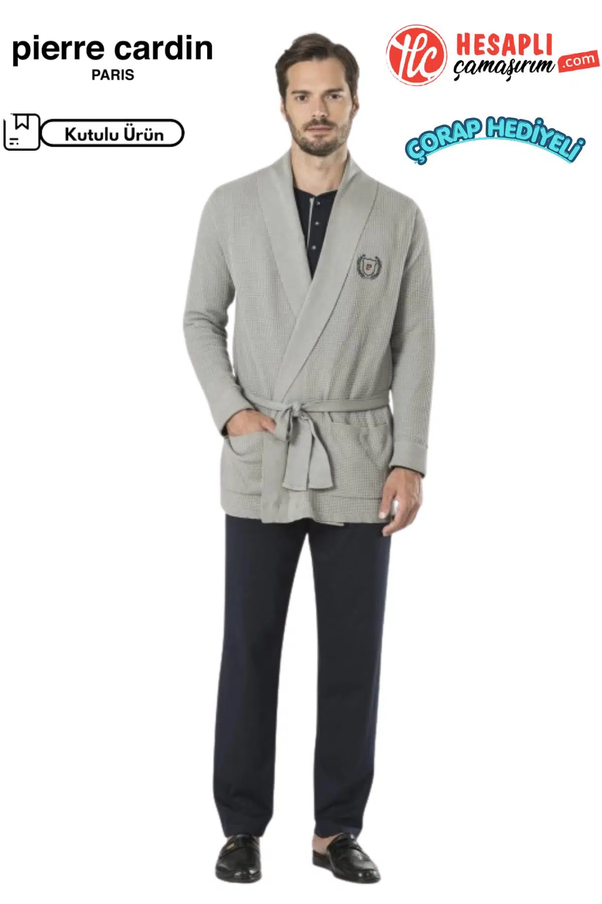 Pierre Cardin Premium Erkek Triko Ropdöşambırlı Uzun Kollu Şortlu 5li Özel Kutulu Çeyiz Pijama Takım