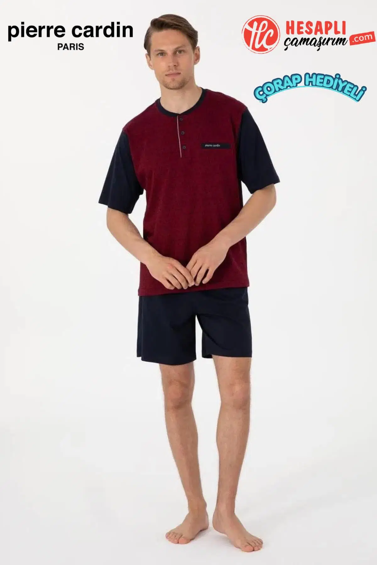 Pierre Cardin Premium Erkek Jakarlı Kısa Kollu Şortlu Kutulu Damat Çeyiz/Günlük 3'lü Pijama Takım