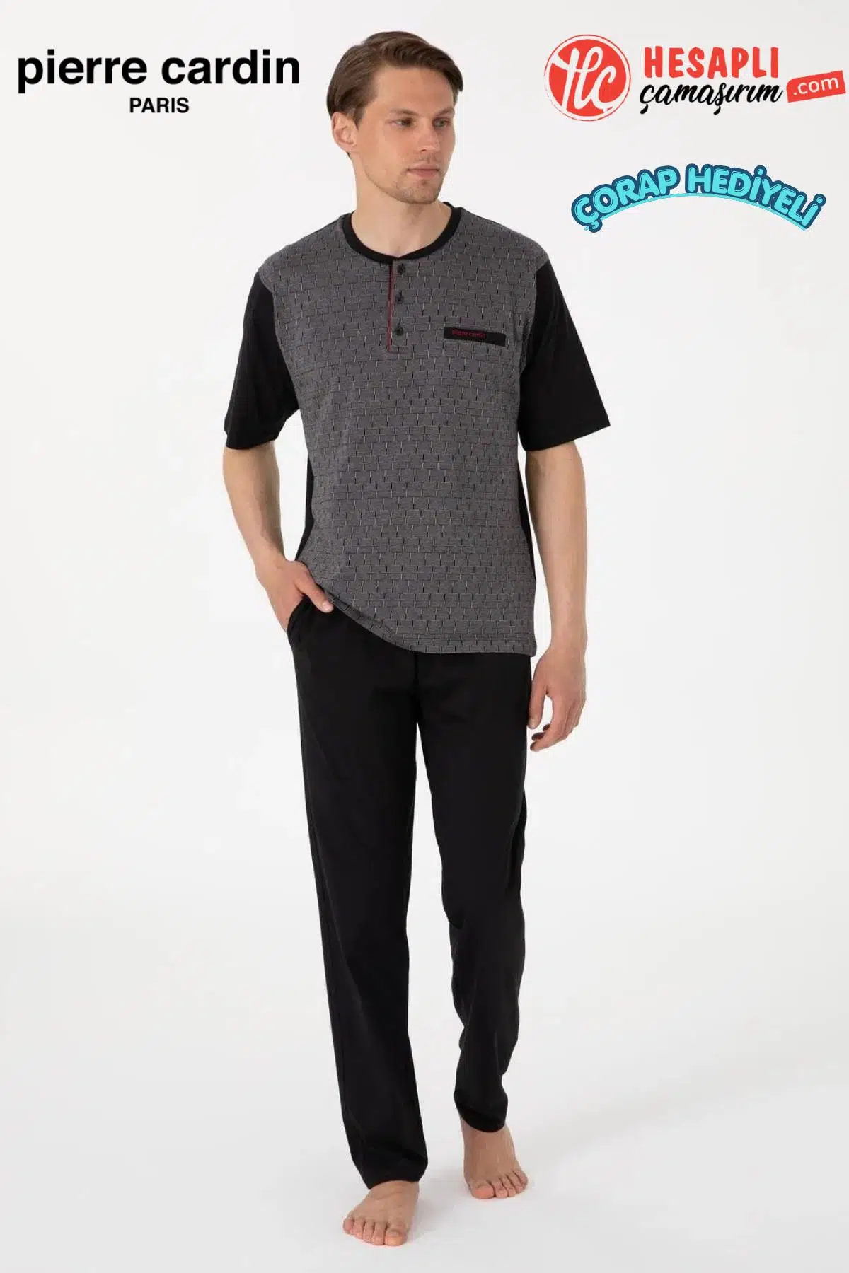 Pierre Cardin Premium Erkek Jakarlı Kısa Kollu Şortlu Kutulu Damat Çeyiz/Günlük 3'lü Pijama Takım - LACİVERT
