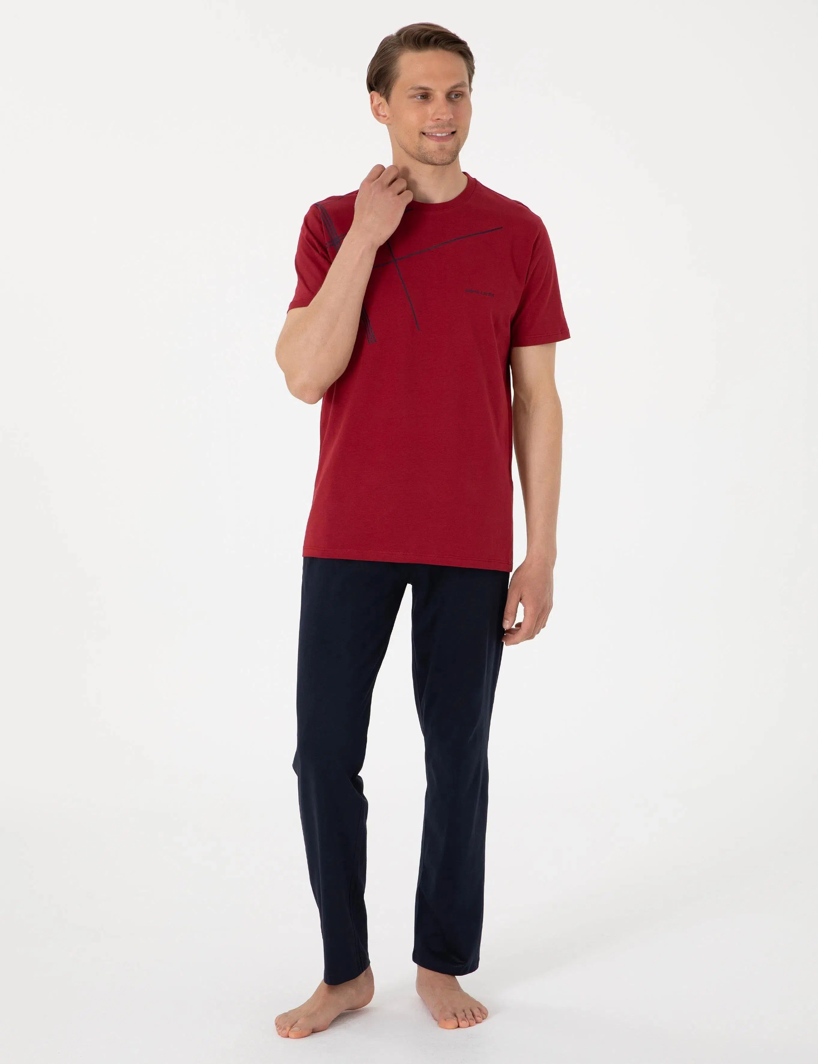 Pierre Cardin Erkek Kısa Kollu Bisiklet Yaka Pijama Takım - BORDO