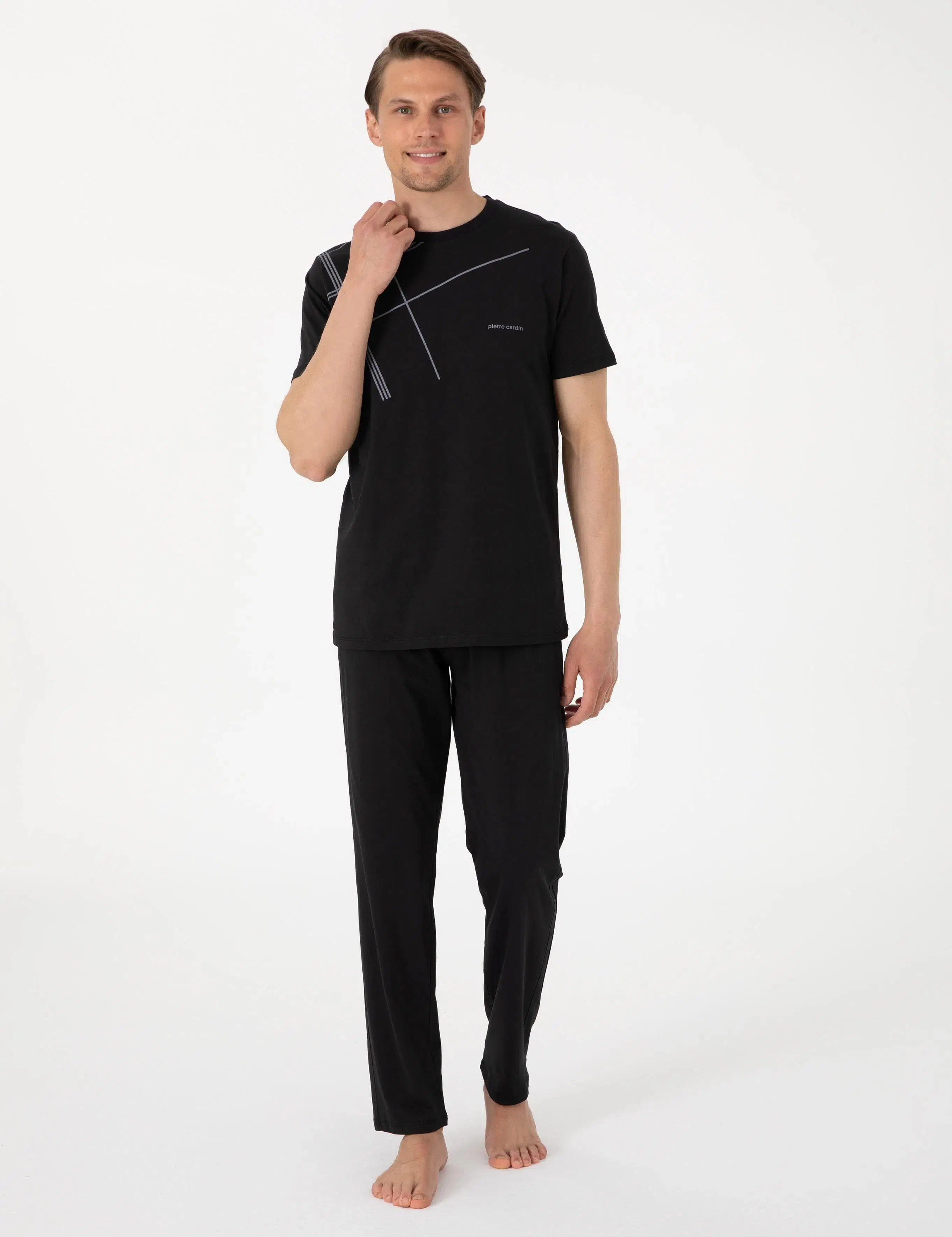 Pierre Cardin Erkek Kısa Kollu Bisiklet Yaka Pijama Takım - SİYAH