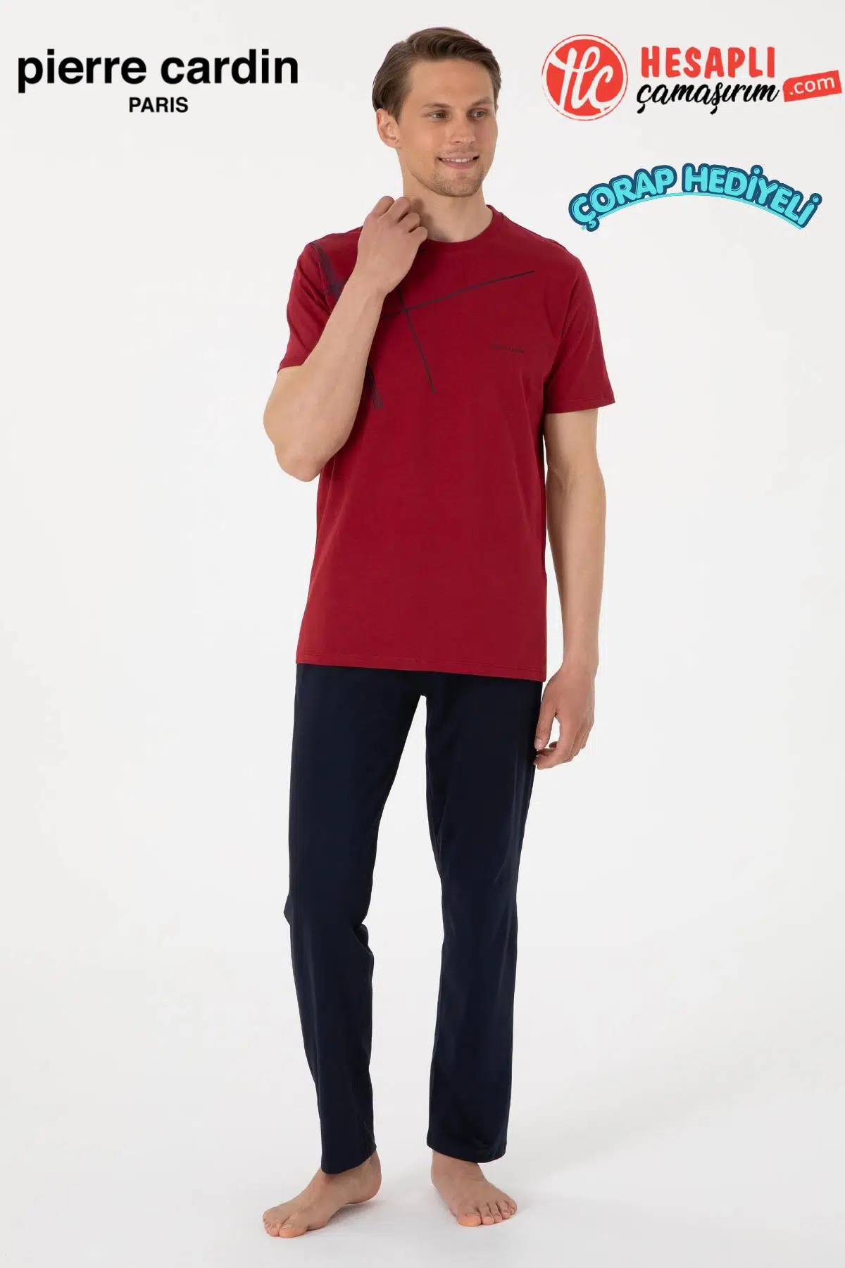 Pierre Cardin Paris Premium Erkek Bisiklet Yaka Rahat Kesim Pamuklu Kısa Kollu Gündelik Pijama Takım