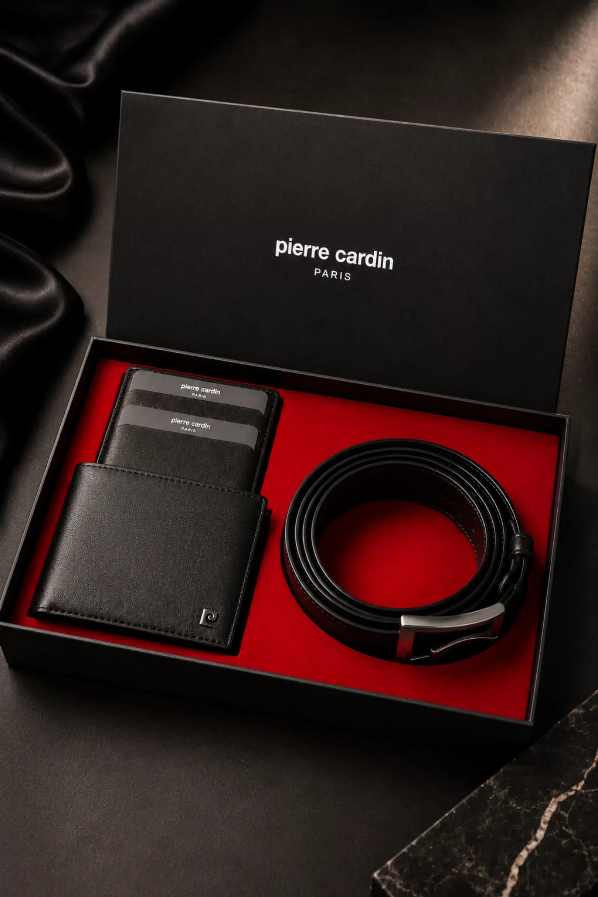 Pierre Cardin Erkek Premium %100 Hakiki Deri Cüzdan Kemer Kartlık 3'lü Hediye Damat Çeyiz Seti