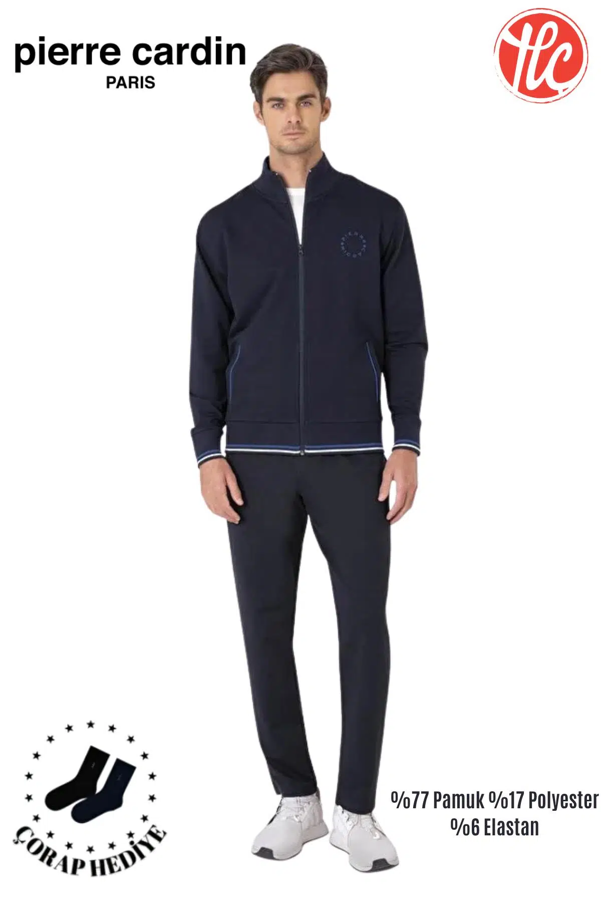 Pierre Cardin Erkek Regular Fit Pamuklu Fermuarlı Çizgi Detay Likralı Eşofman Takımı - LACİVERT