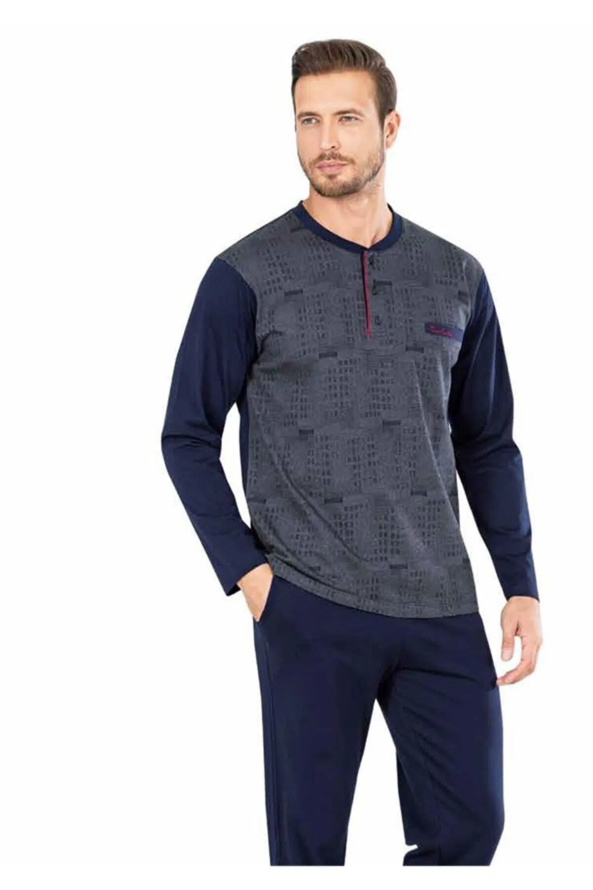 Pierre Cardin Erkek Uzun Kollu Jakarlı Özel Kutulu Pijama Takımı - LACİVERT
