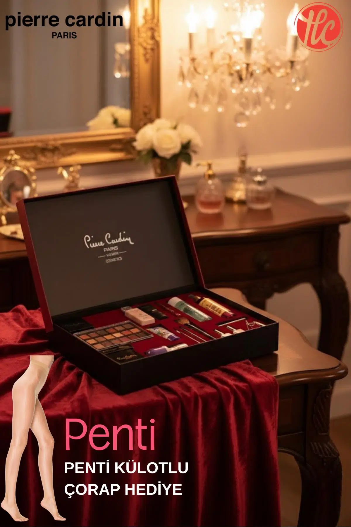 Kadın 19 Parça Nişan Gelin Çeyiz Kozmetik Makyaj Bakım Set Kutulu Penti Çorap Hediye