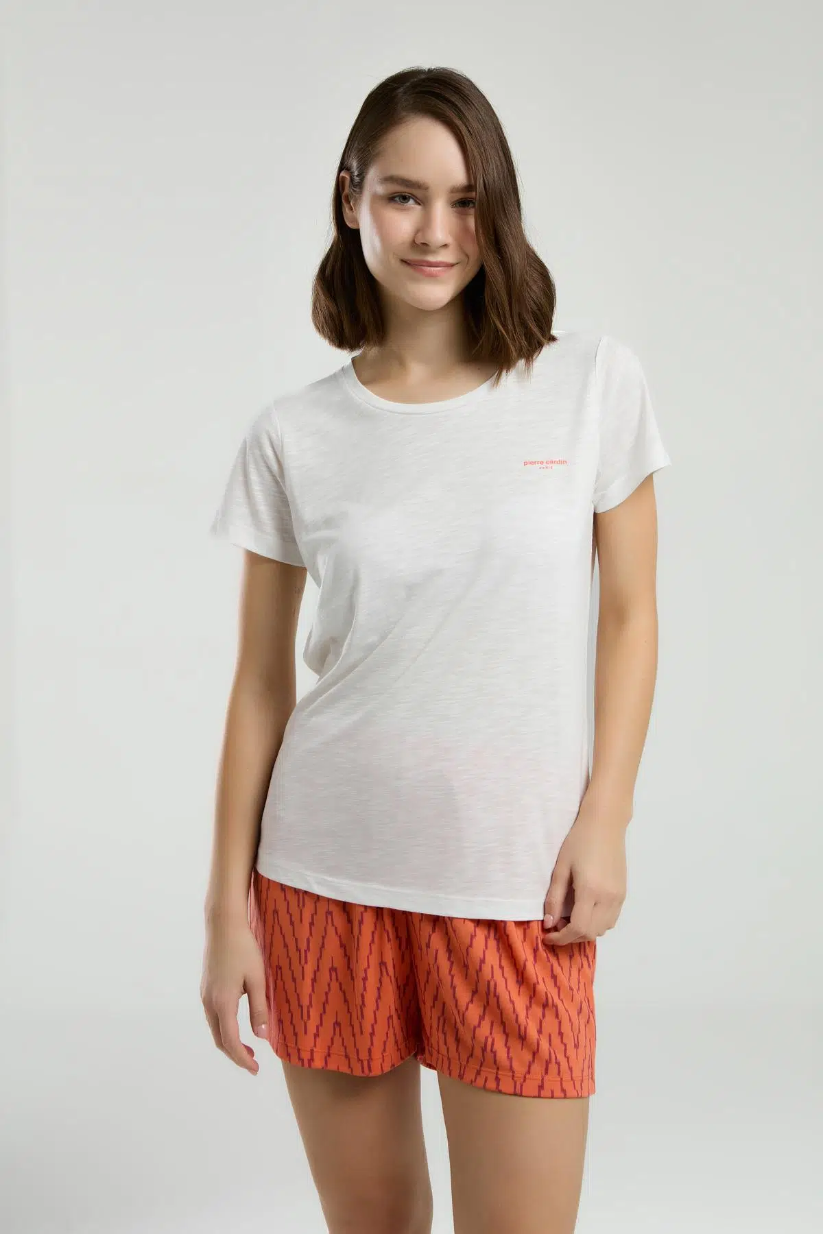 Pierre Cardin Kadın Beyaz Bisiklet Yaka Kısa Kol Şortlu Pijama Takım - BEYAZ