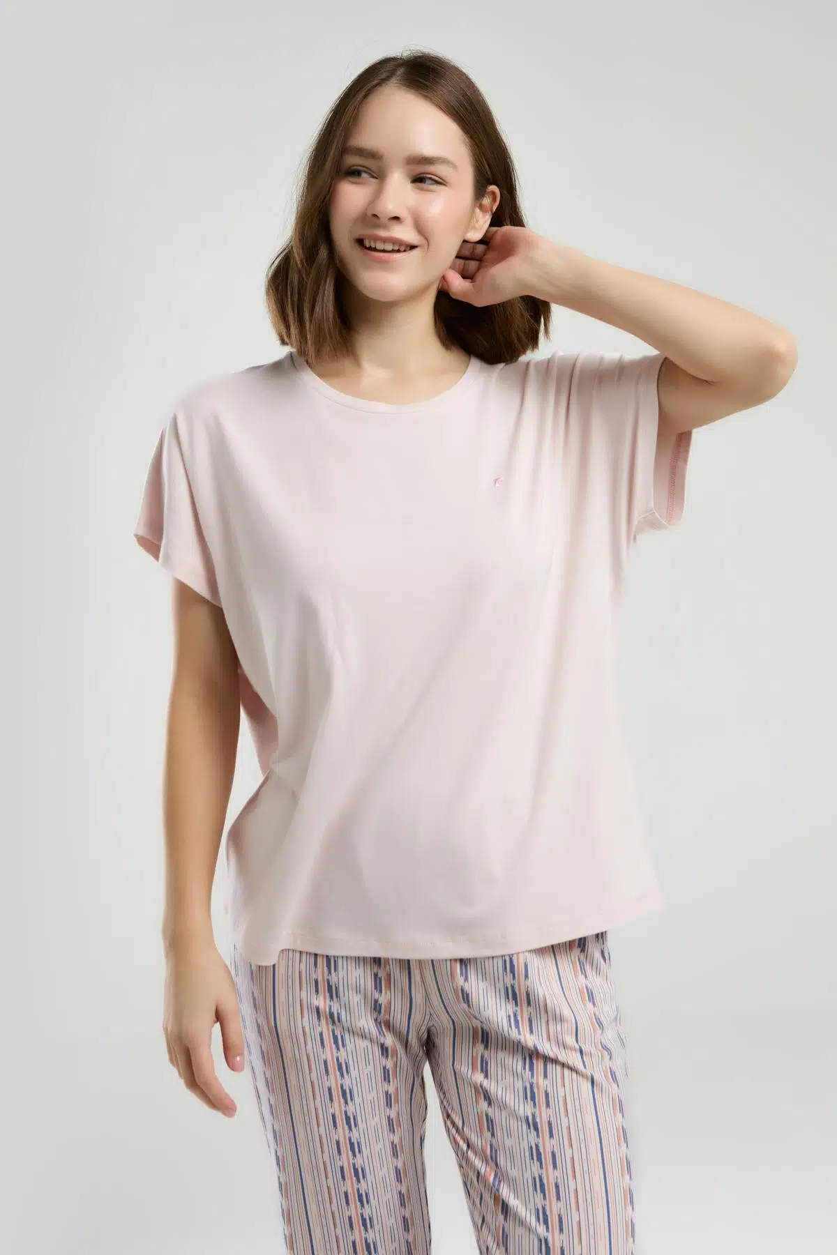 Pierre Cardin Kadın Bisiklet Yaka Kısa Kol Desenli Pijama Takım - PUDRA