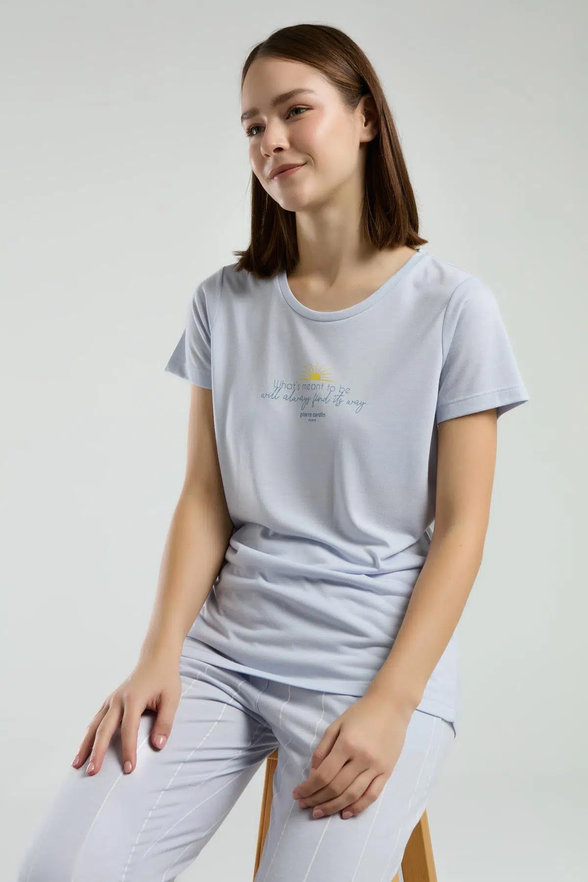 Pierre Cardin Kadın Bisiklet Yaka Kısa Kol Pijama Takım - MAVİ