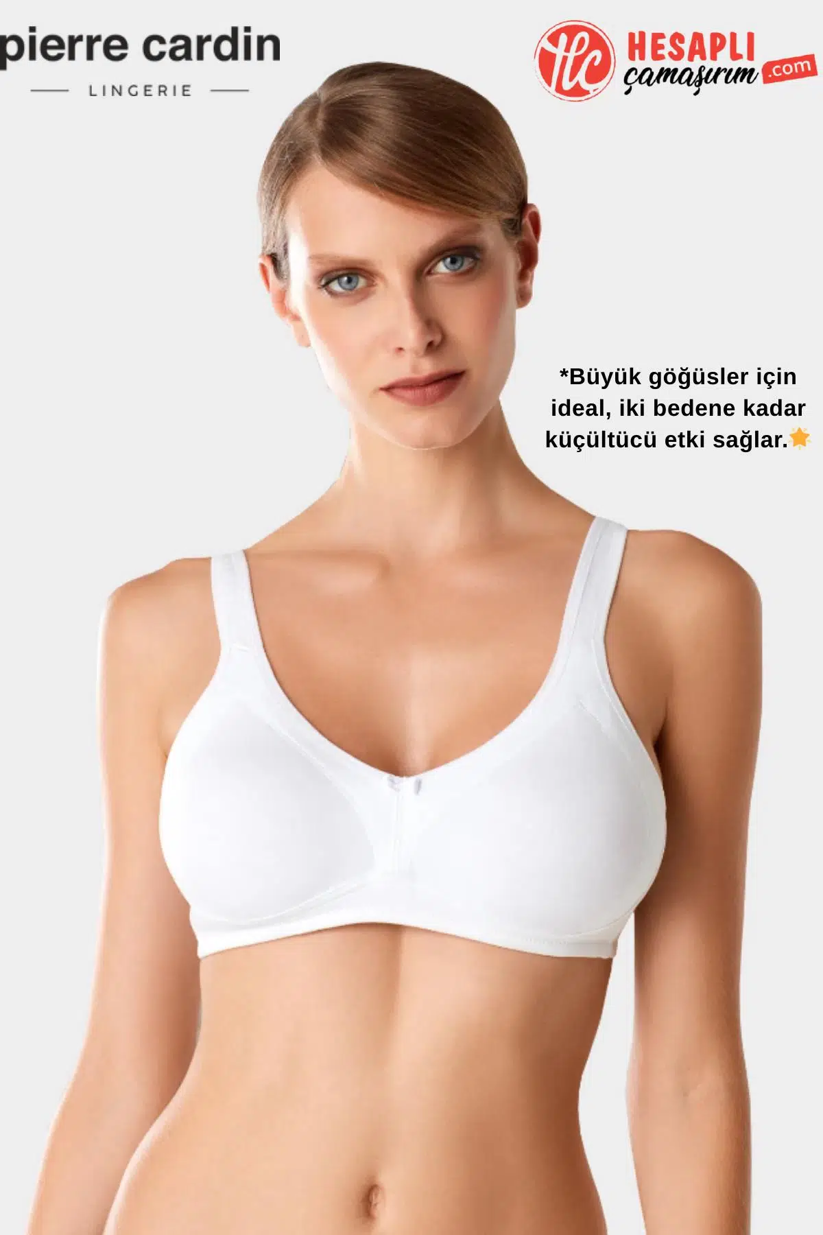 Pierre Cardin Premium Kadın Toparlayıcı Büyük Göğüsler İçin İdeal İki Beden Kadar Küçültücü Kutulu Sütyen - BEYAZ