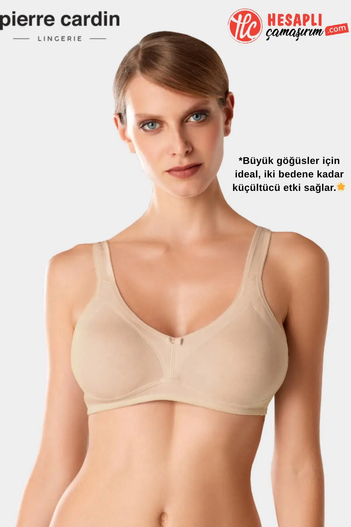 Pierre Cardin Premium Kadın Toparlayıcı Büyük Göğüsler İçin İdeal İki Beden Kadar Küçültücü Kutulu Sütyen - TEN