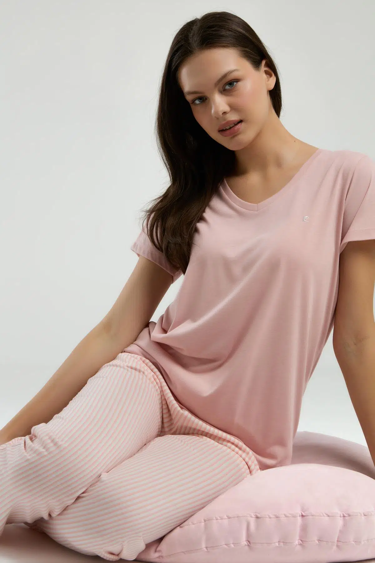 Pierre Cardin Kadın V Yaka Kısa Kol Çizgili Pijama Takım - SOMON