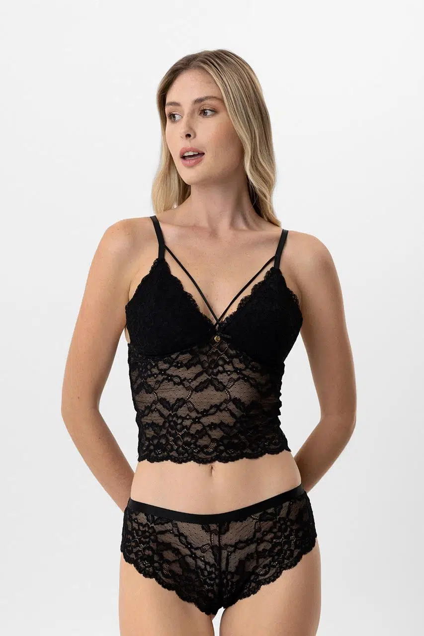 Pierre Cardin Lingerie Kadın Balensiz Dantelli Pedli Sütyen Takımı - SİYAH