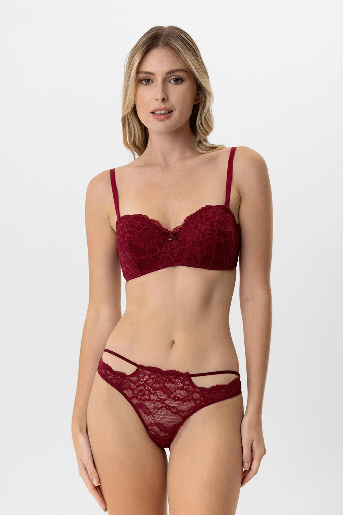 Pierre Cardin Lingerie Lotus Straplez Dantelli Sütyen Takımı - BORDO