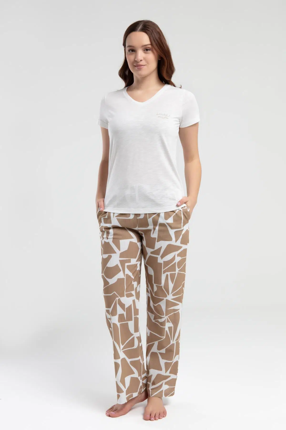 Pierre Cardin Paris Kadın Beautiful V Yaka Kısa Kollu Desenli Pijama Takım