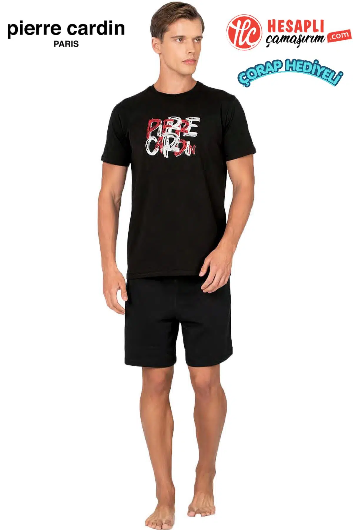 Pierre Cardin Paris Premium Erkek %100 Pamuk Baskılı Yazlık Rahat Kesim Şortlu Pijama Takımı