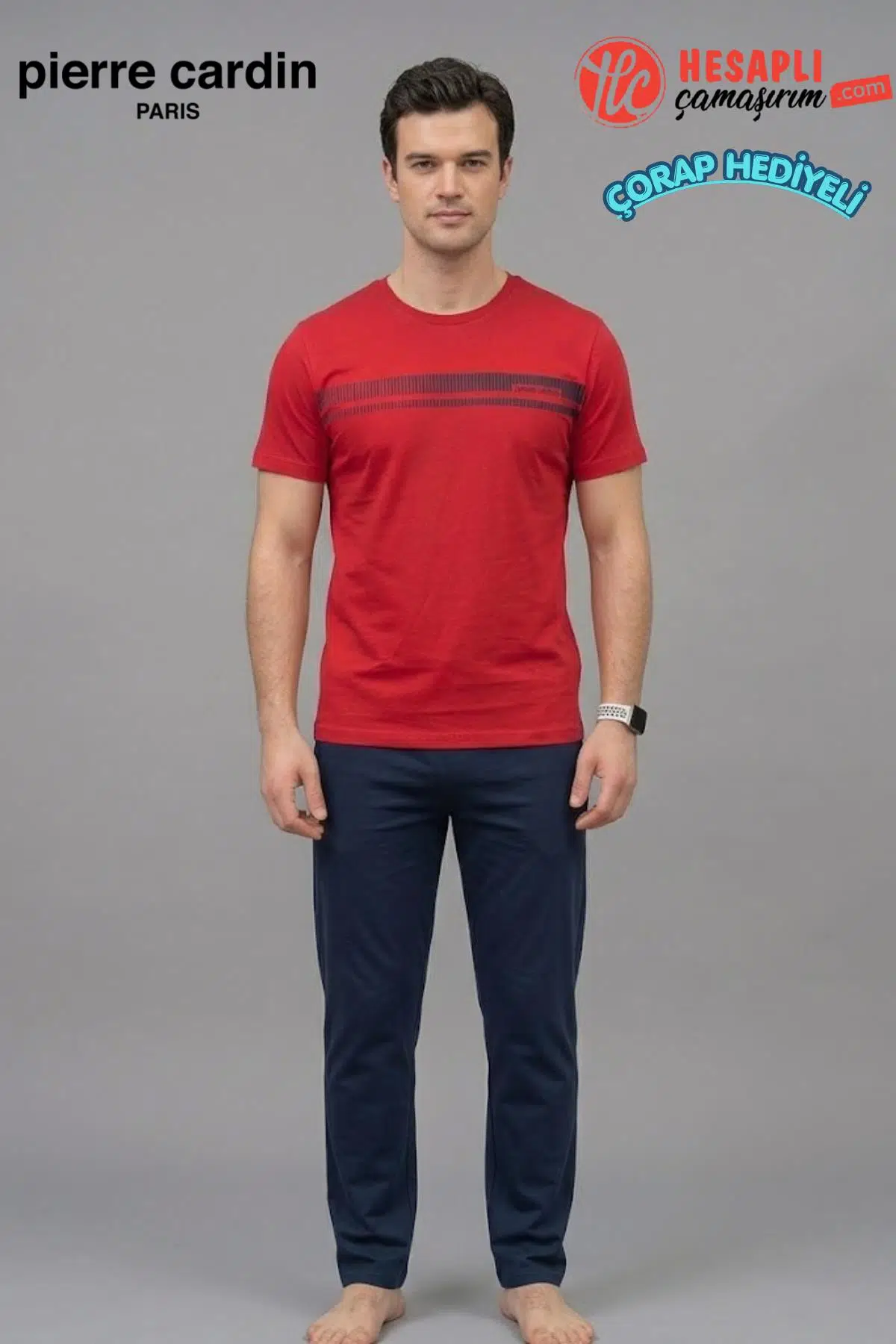 Pierre Cardin Paris Premium Erkek Kısa Kollu %100 Pamuklu Rahat Kalıp Pijama Takım