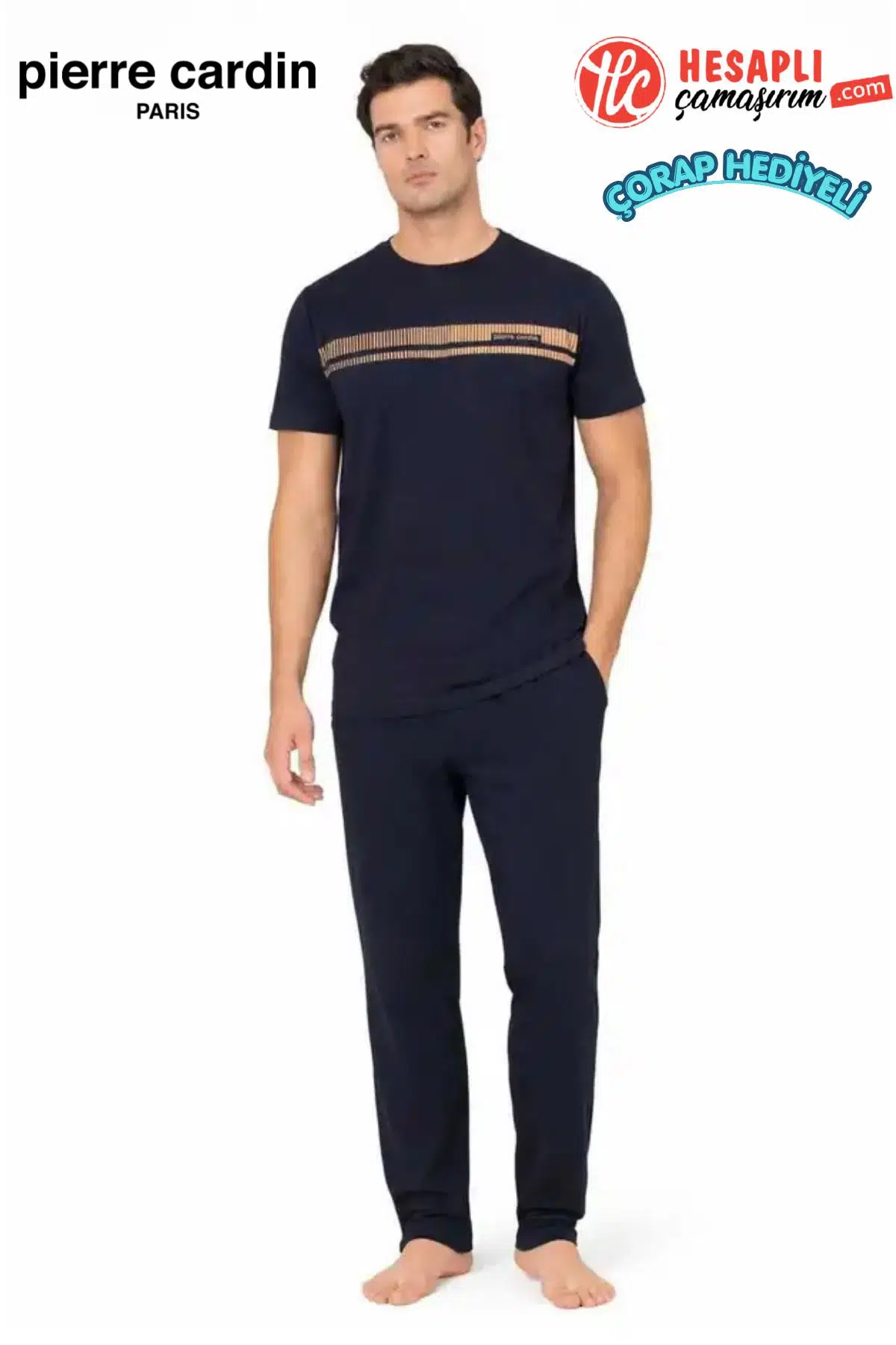 Pierre Cardin Paris Premium Erkek Kısa Kollu %100 Pamuklu Rahat Kalıp Pijama Takım - LACİVERT