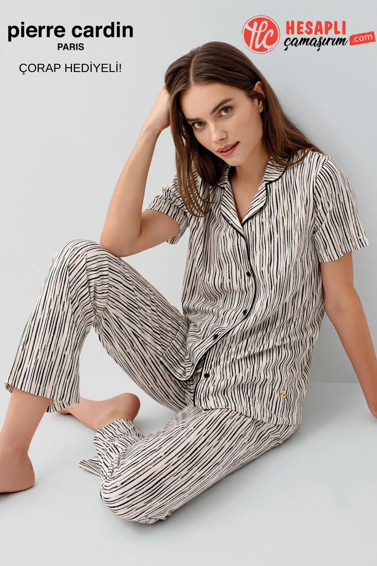 Pierre Cardin Paris Premium Kadın Modal Pamuklu Önden Düğmeli Rahat Kalıp Kısa Kol Pijama Takım