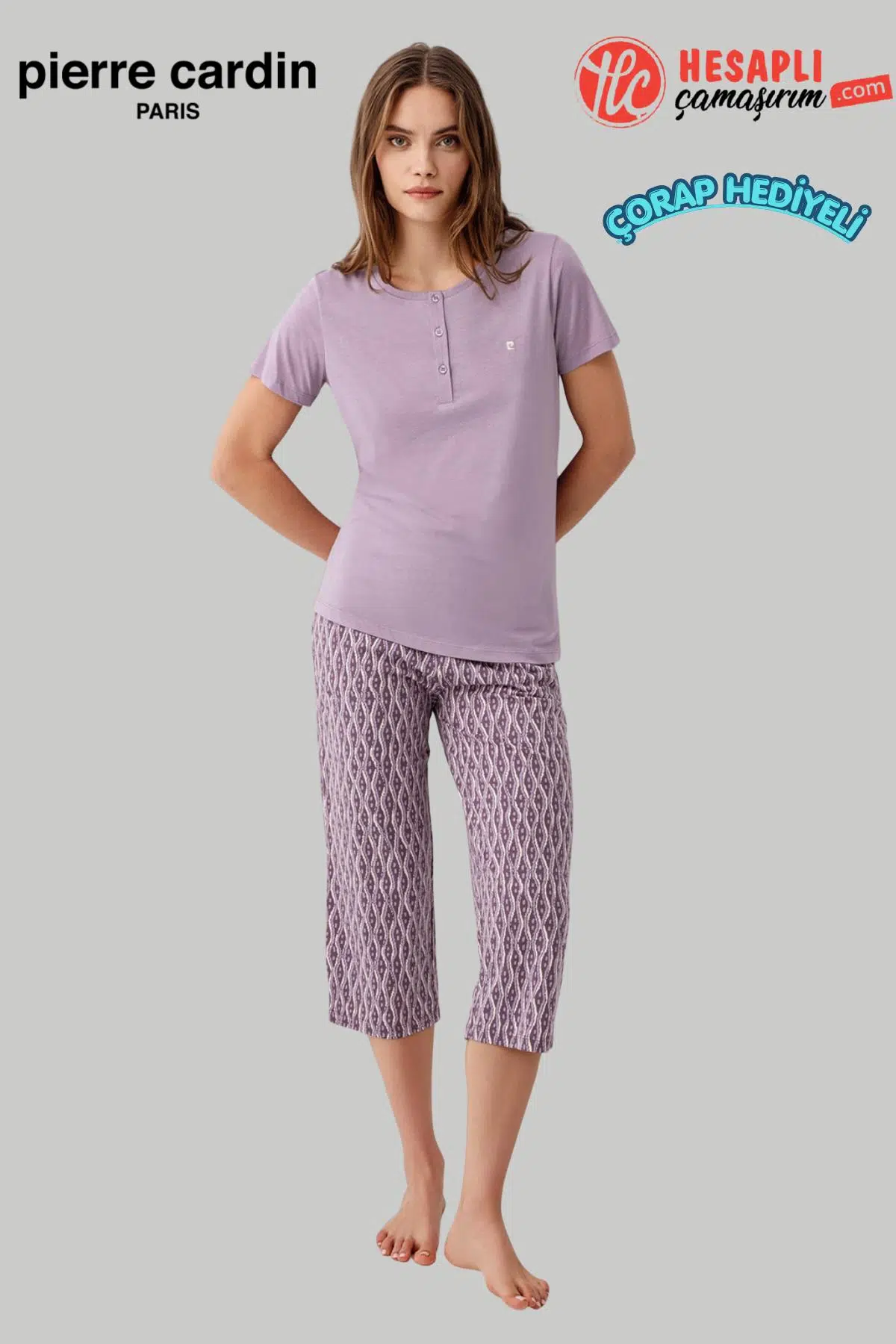 Pierre Cardin Paris Premium Kadın Modal Pamuklu Rahat Kalıp Kısa Kollu Kapri Pijama Takım