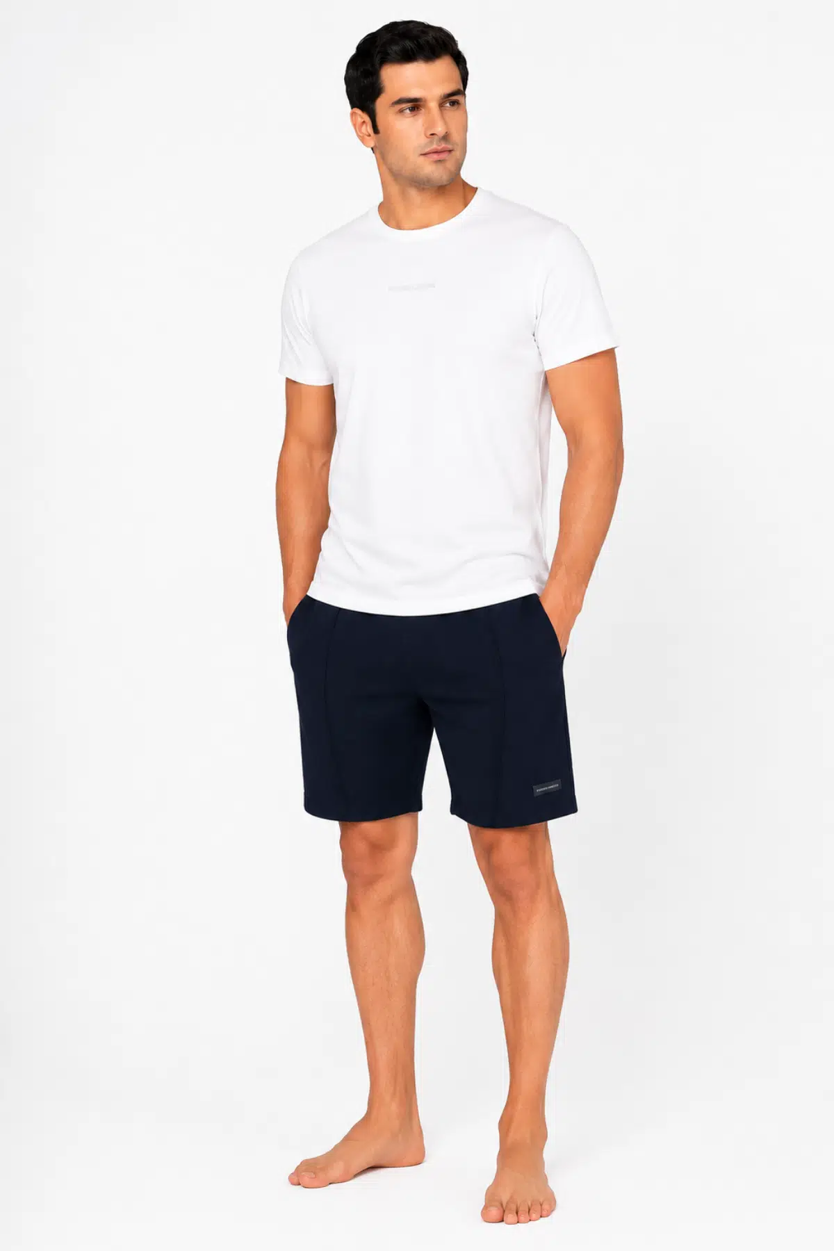 Pierre Cardin Premium Erkek Logolu %100 Pamuklu Rahat Kalıp Kısa Kol Cepli Şort Pijama Takım