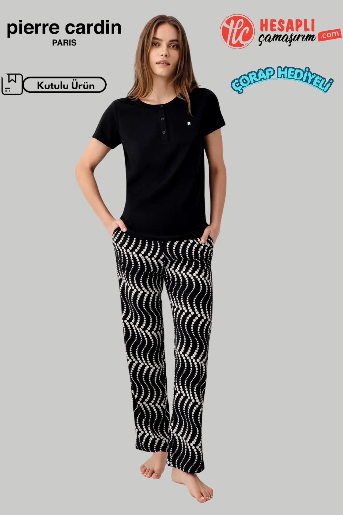 Pierre Cardin Premium Kadın Büyük Beden Modal Pamuklu Rahat Kalıp Kısa Kollu Pijama Takım