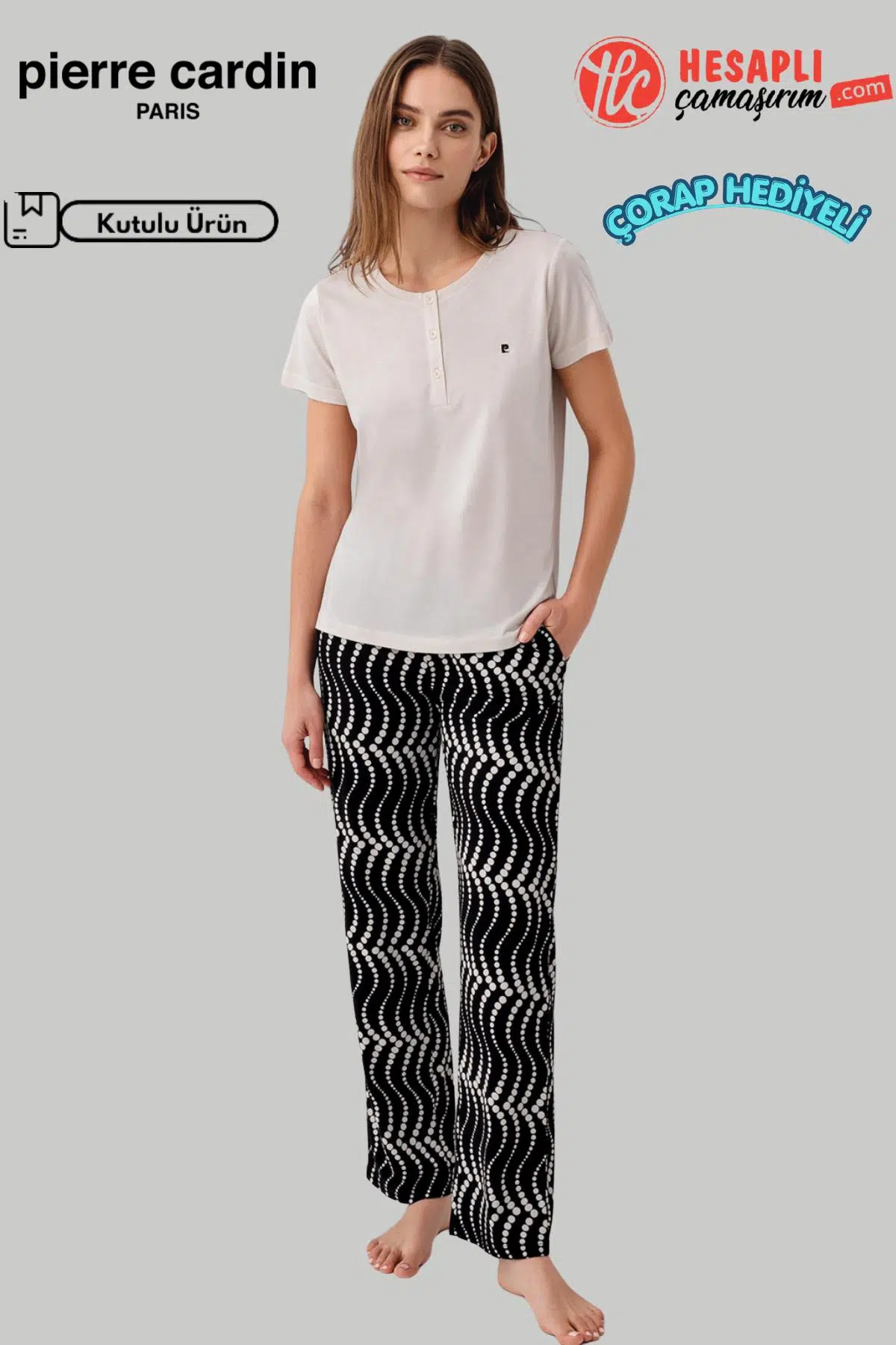 Pierre Cardin Premium Kadın Büyük Beden Modal Pamuklu Rahat Kalıp Kısa Kollu Pijama Takım - SİYAH