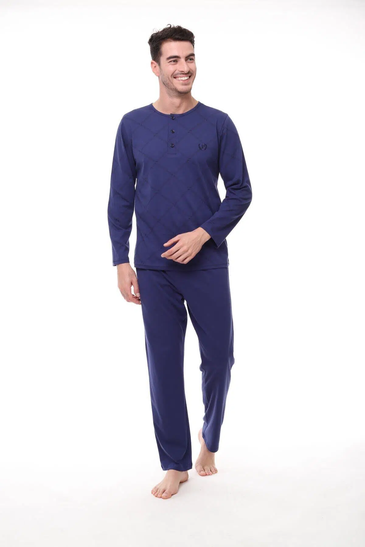 Pijadore 1400 Büyük Beden Erkek Uzun Kollu Pijama Takım - İNDİGO