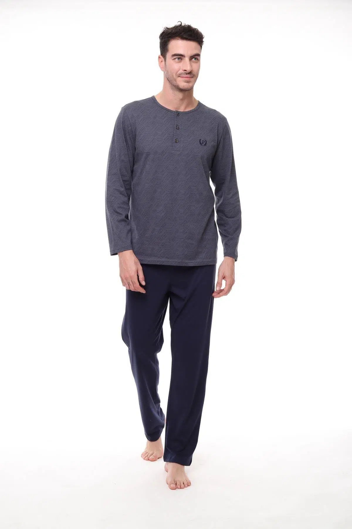 Pijadore 1404 Erkek Büyük Beden Uzun Kollu Düğmeli Pijama Takım - BORDO