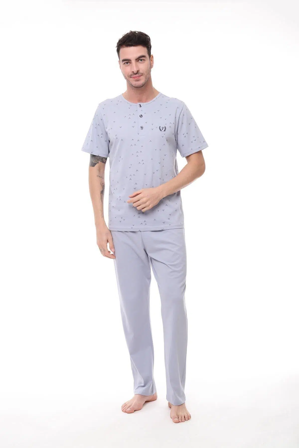 Pijadore 1411 Erkek Büyük Beden Kısa Kollu Düğmeli Pijama Takım - GRİ