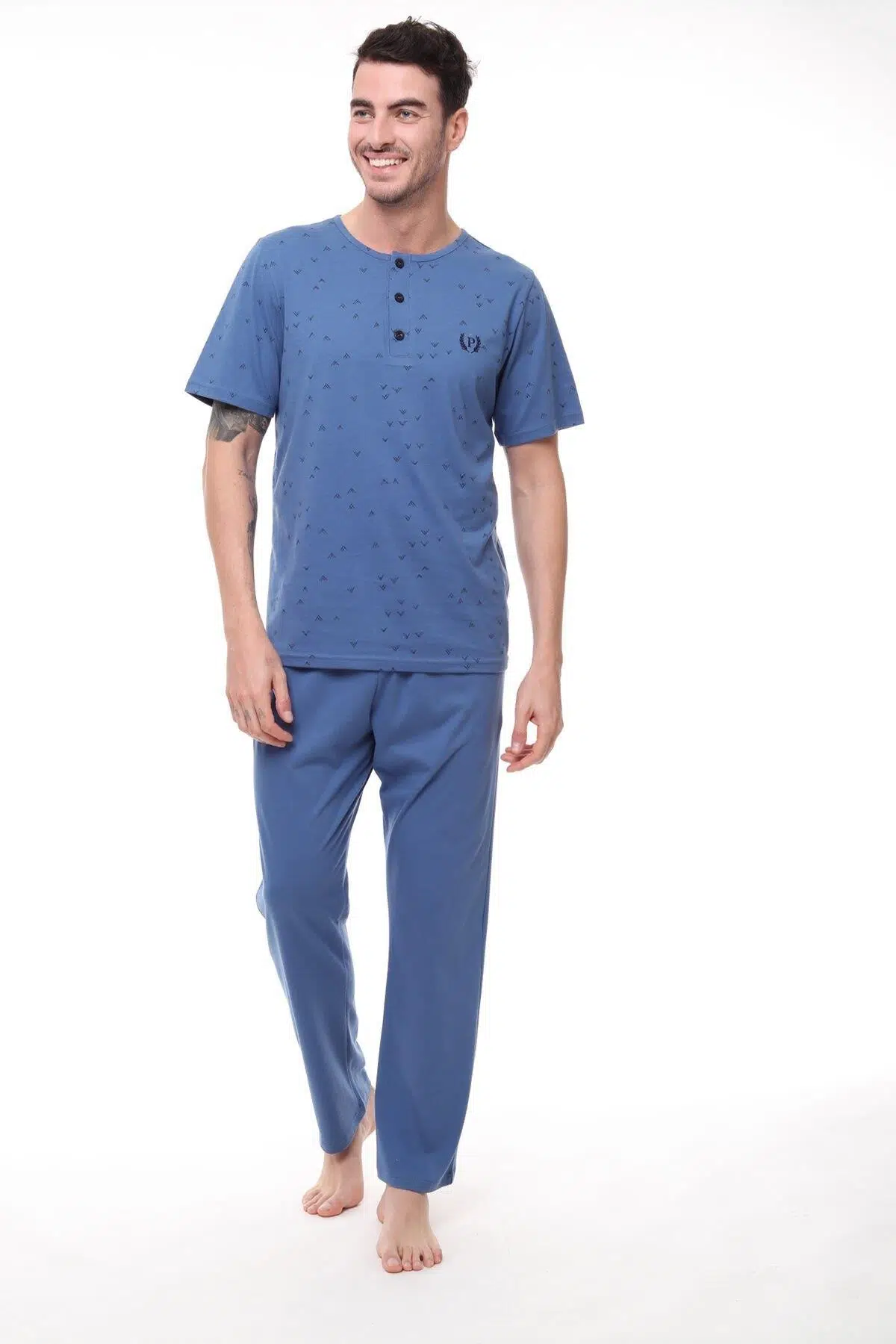 Pijadore 1411 Erkek Kısa Kollu Düğmeli Pijama Takım - GRİ