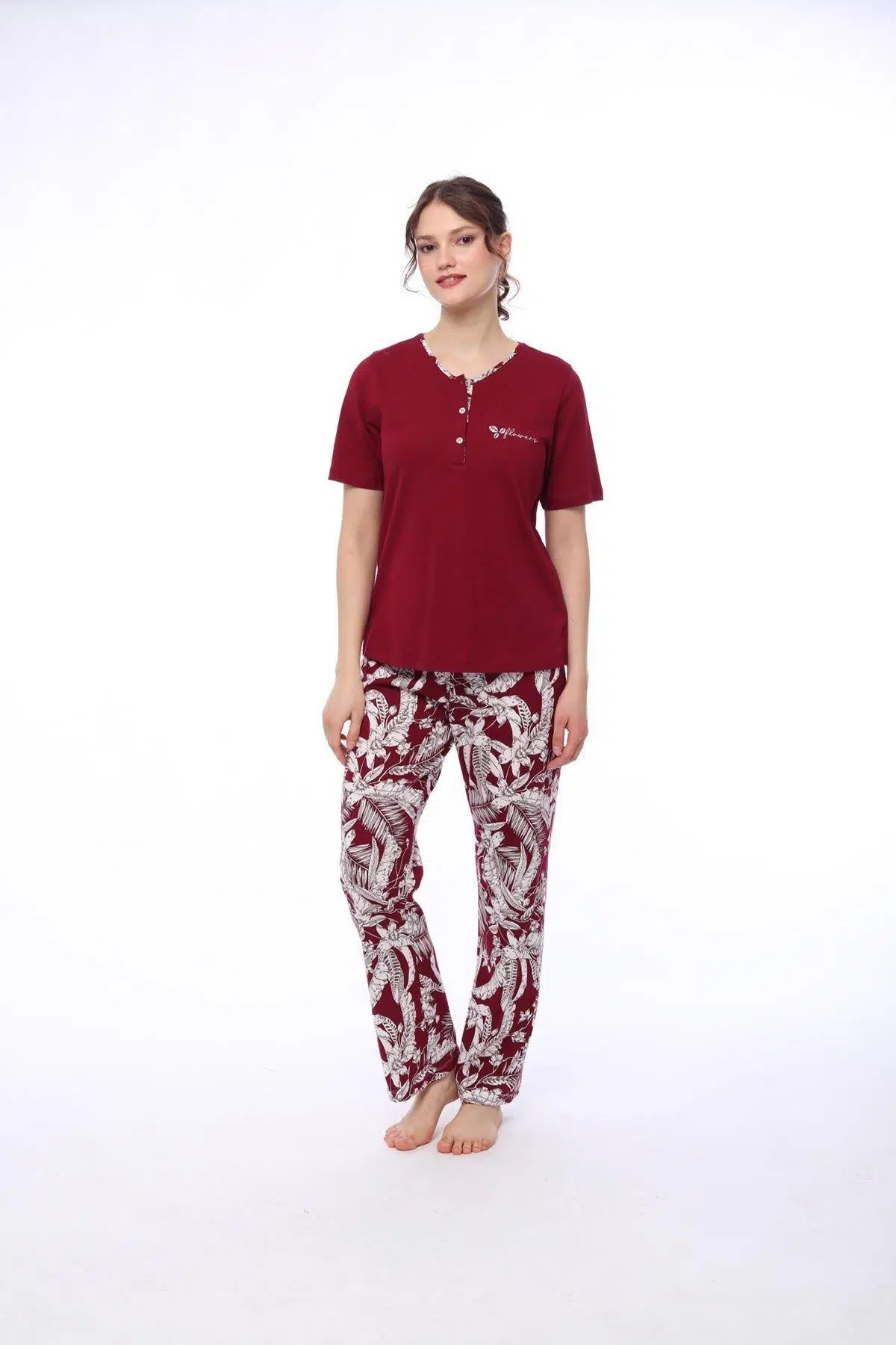 Pijadore 1424 Kadın Kısa Kollu Pijama Takım - BORDO