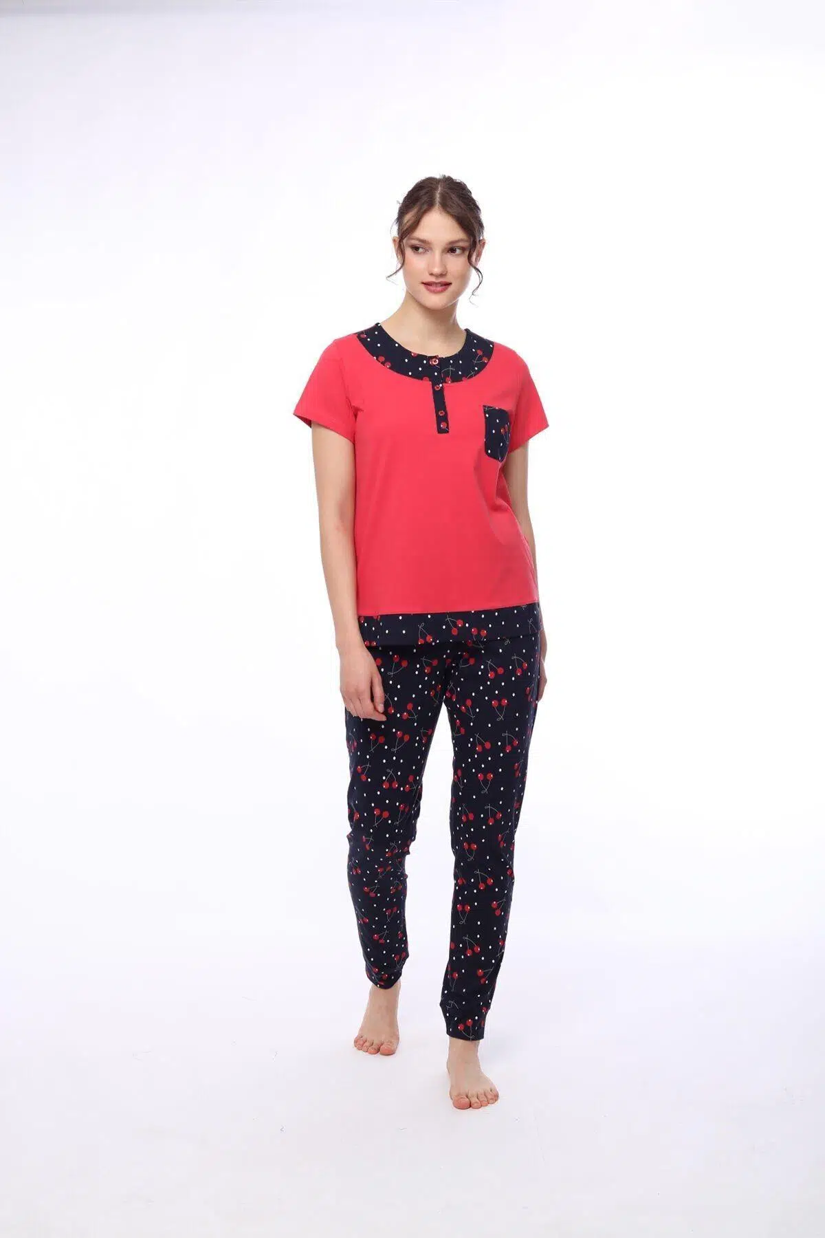 Pijadore 1447 Kadın Kısa Kollu Pijama Takım - KIRMIZI