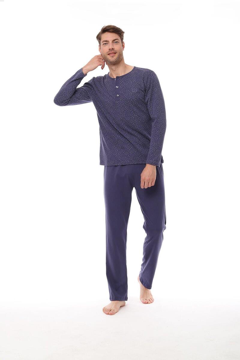 Pijadore 1523 Büyük Beden Uzun Kollu Erkek Pijama Takım - MAVİ