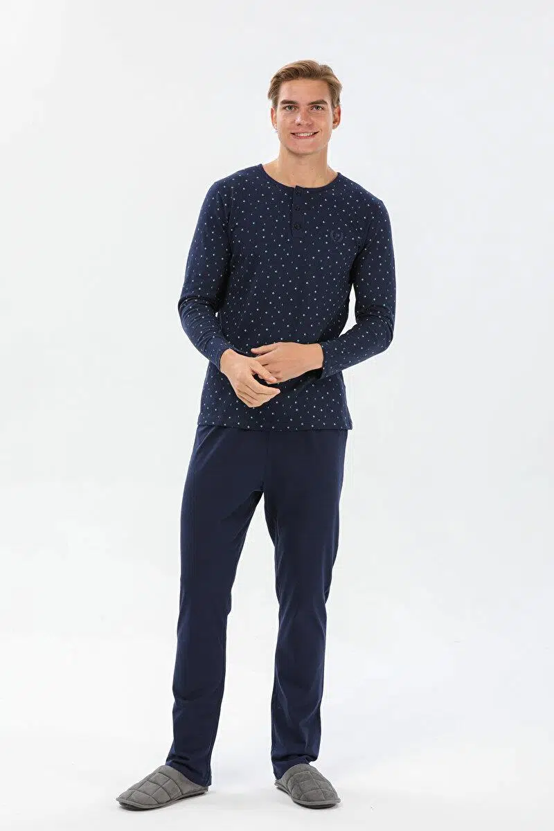 Pijadore 1530 Büyük Beden Uzun Kollu Erkek Pijama Takım - LACİVERT