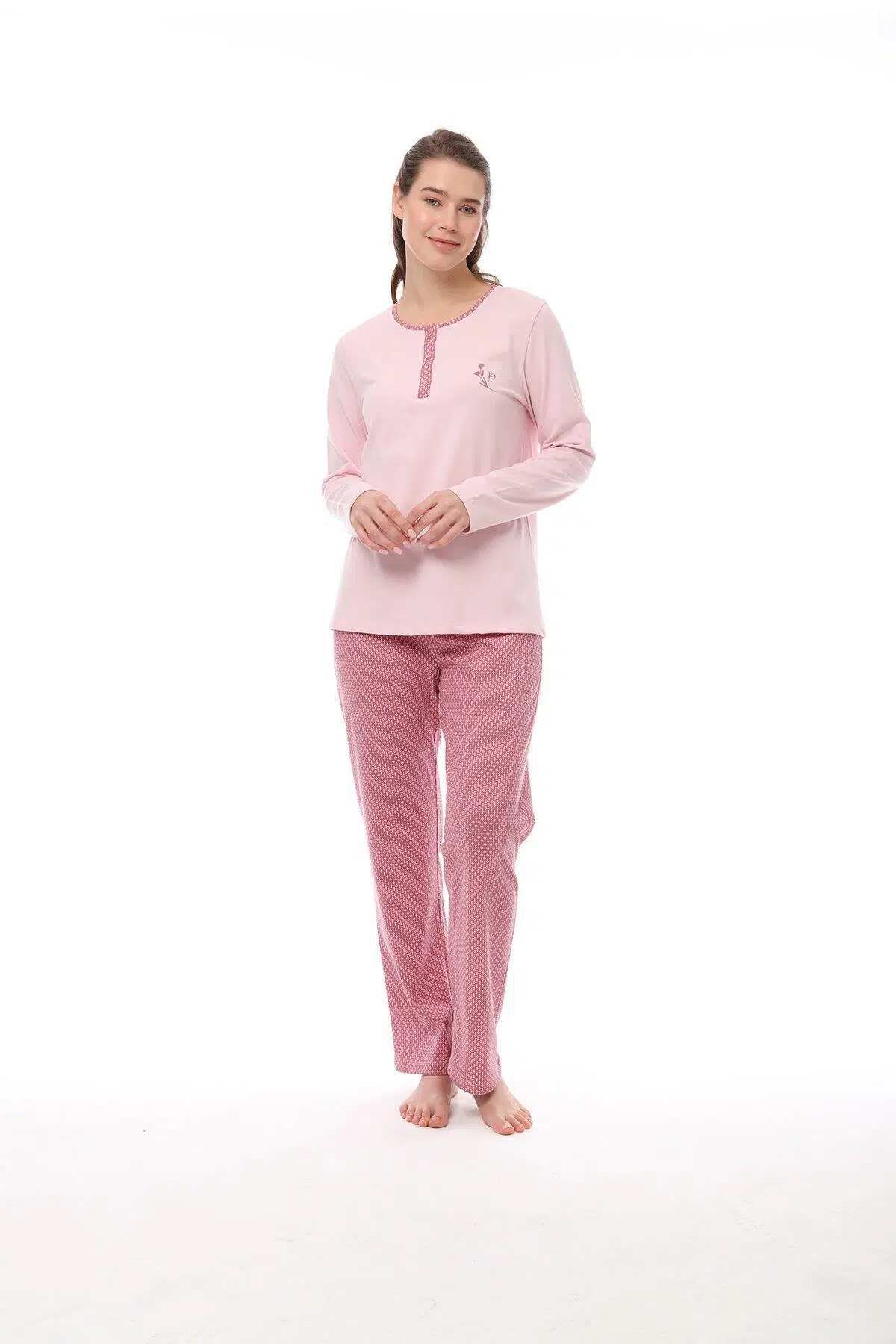 Pijadore 1532 Büyük Beden Kadın Uzun Kollu Pijama - PEMBE