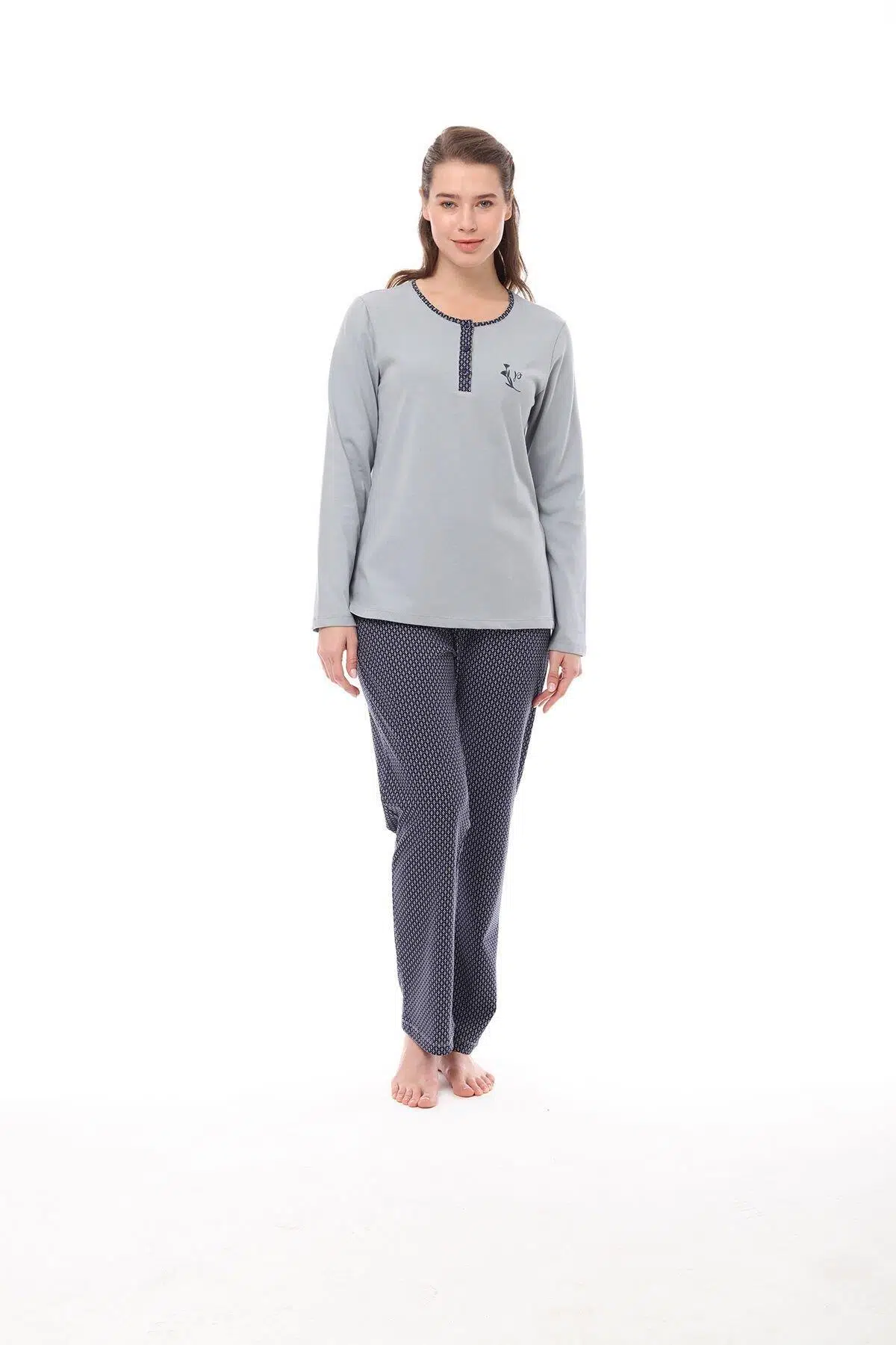 Pijadore 1532 Kadın Uzun Kollu Pijama Takım - MAVİ