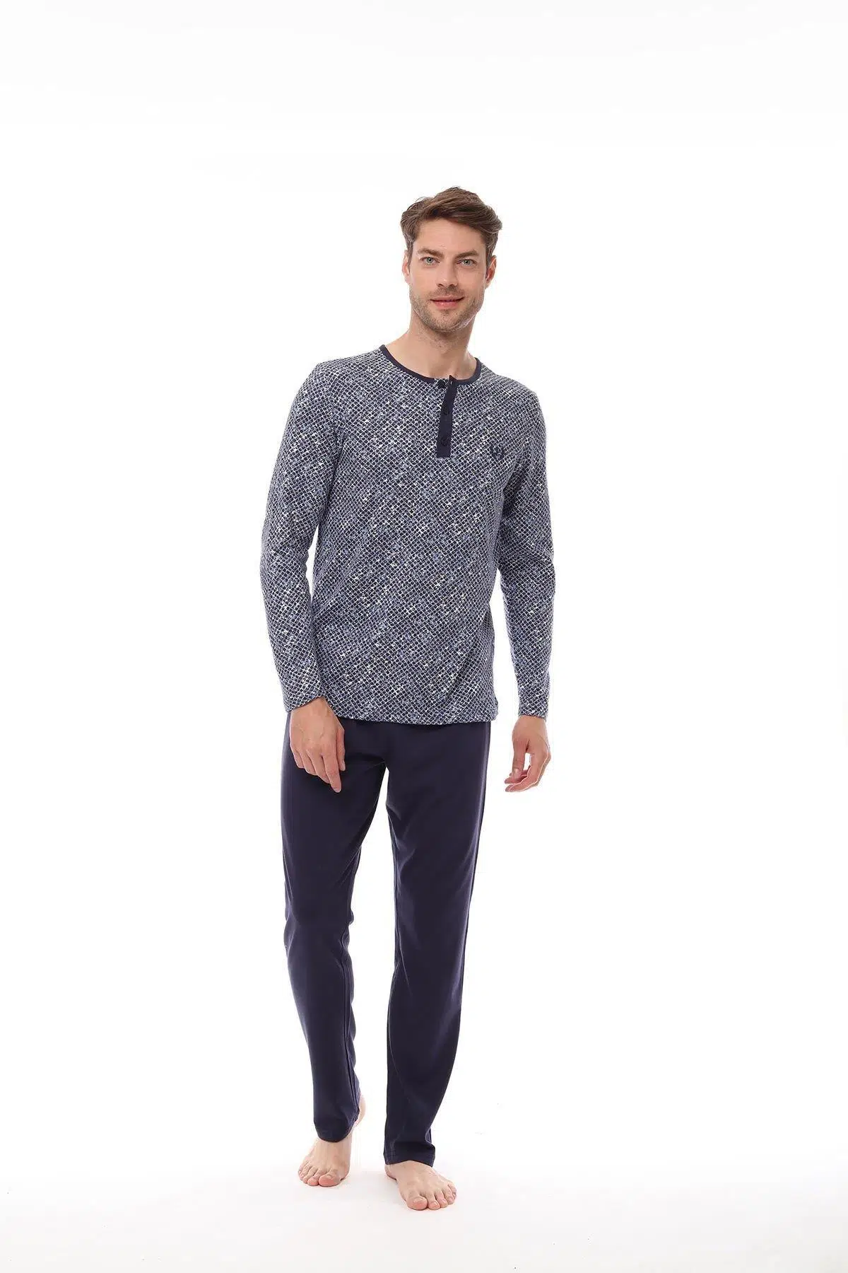 Pijadore 1535 Erkek Lacivert Uzun Kollu Pijama Takım - LACİVERT