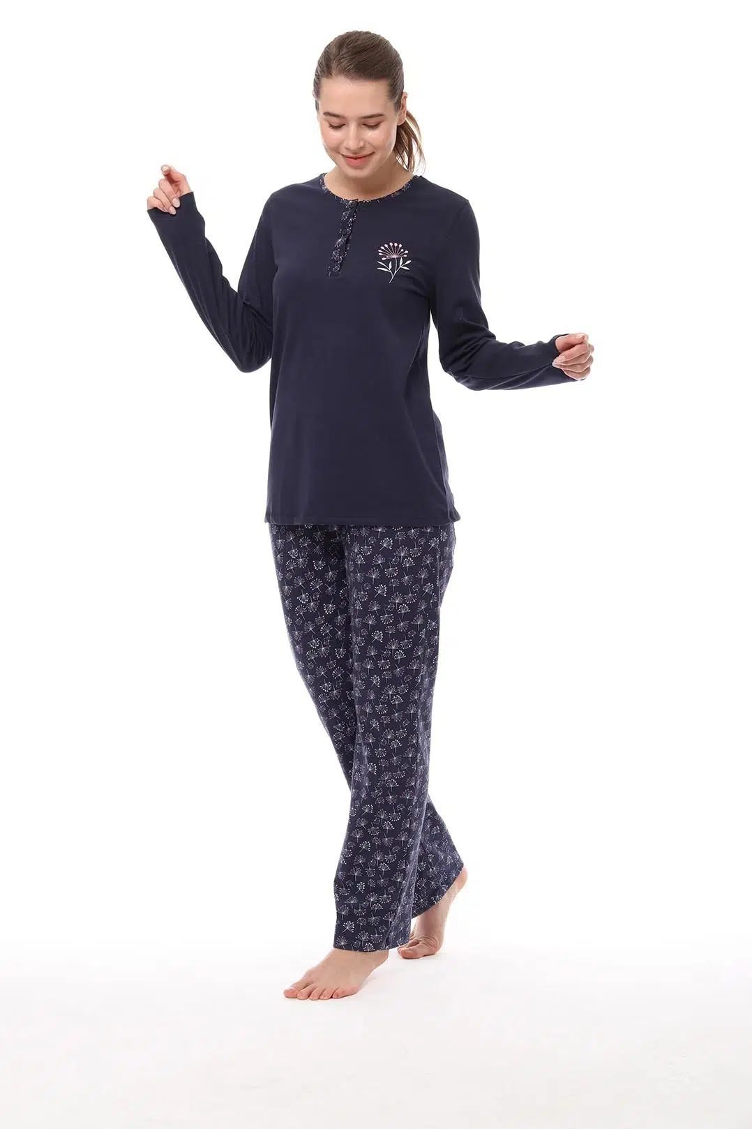 Pijadore 1543 Kadın Uzun Kol Pijama Takım - LACİVERT