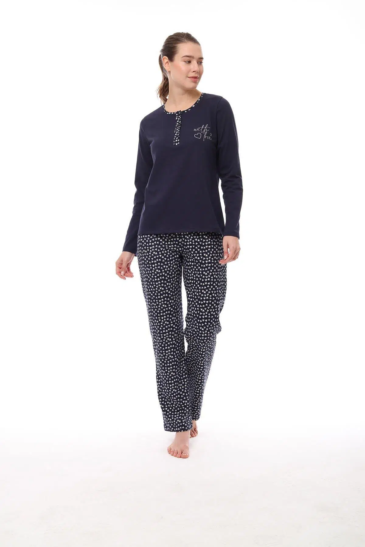 Pijadore 1544 Kadın Uzun Kollu Pijama Takım - LACİVERT