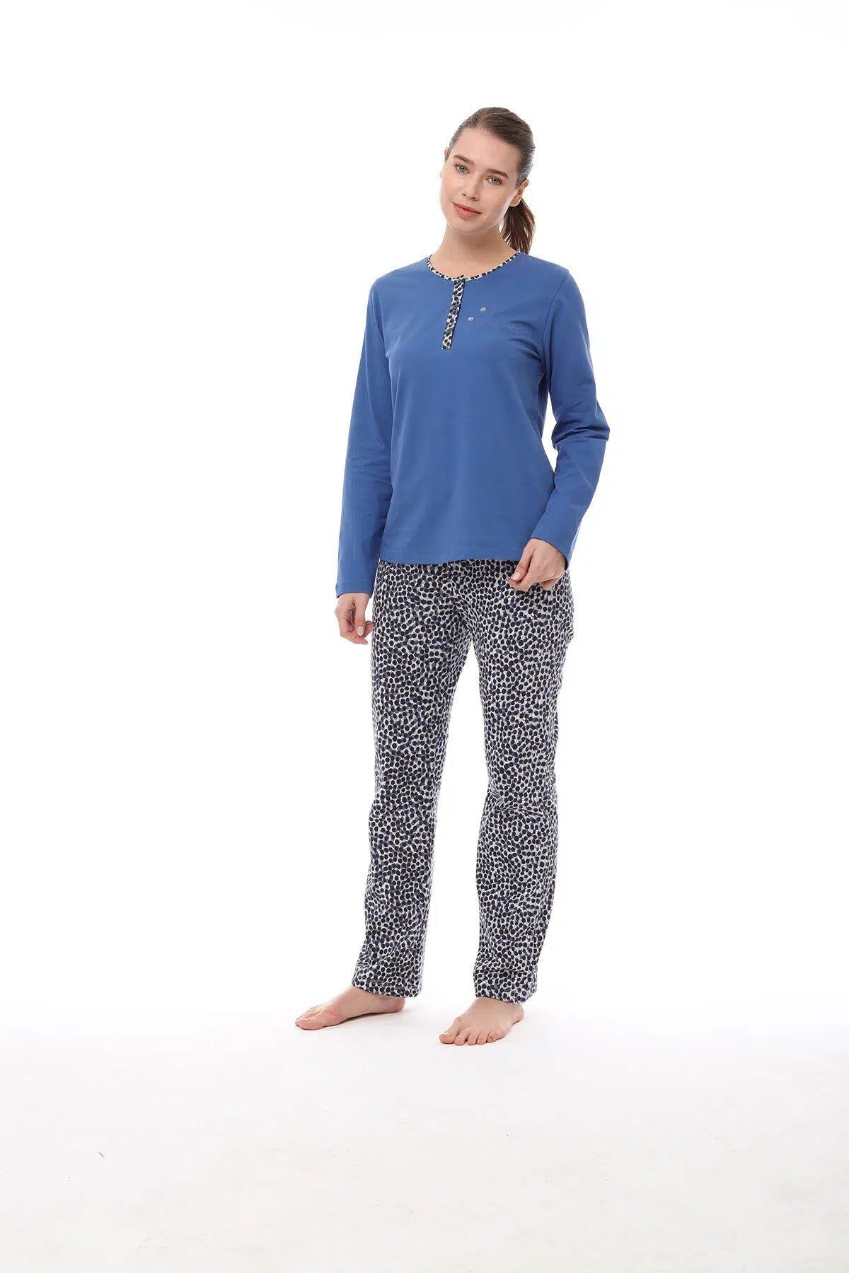 Pijadore 1559 Kadın Uzun Kollu Pijama Takım - MAVİ