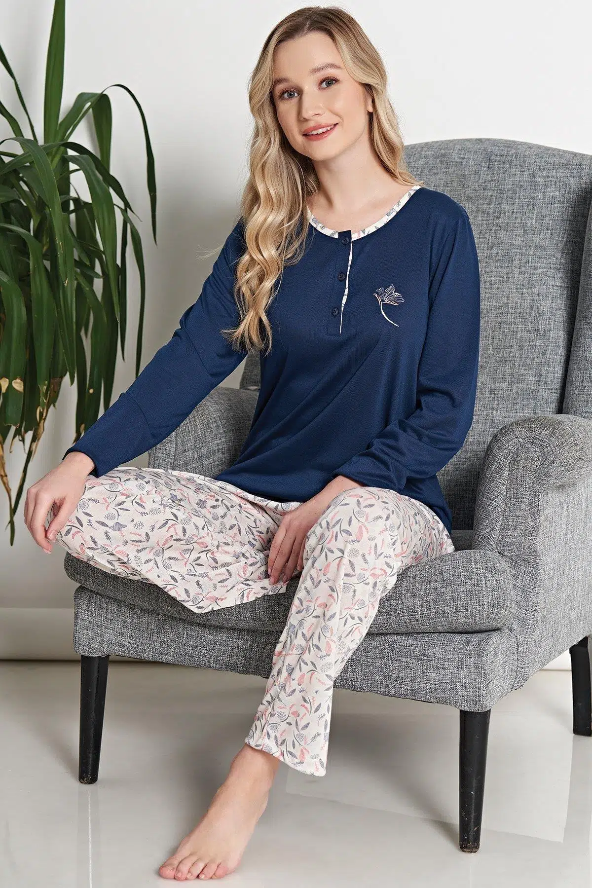 Pijadore 1652 Kadın Büyük Beden Uzun Kol Pijama Takımı