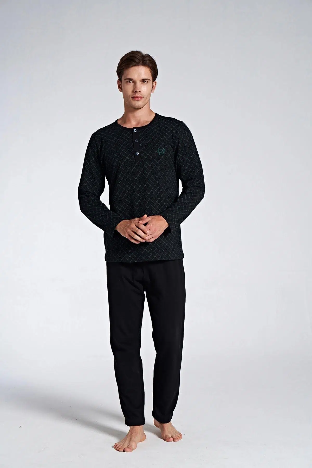 Pijadore 1750 Erkek Düğmeli Uzun Kollu Pijama Takım - SİYAH