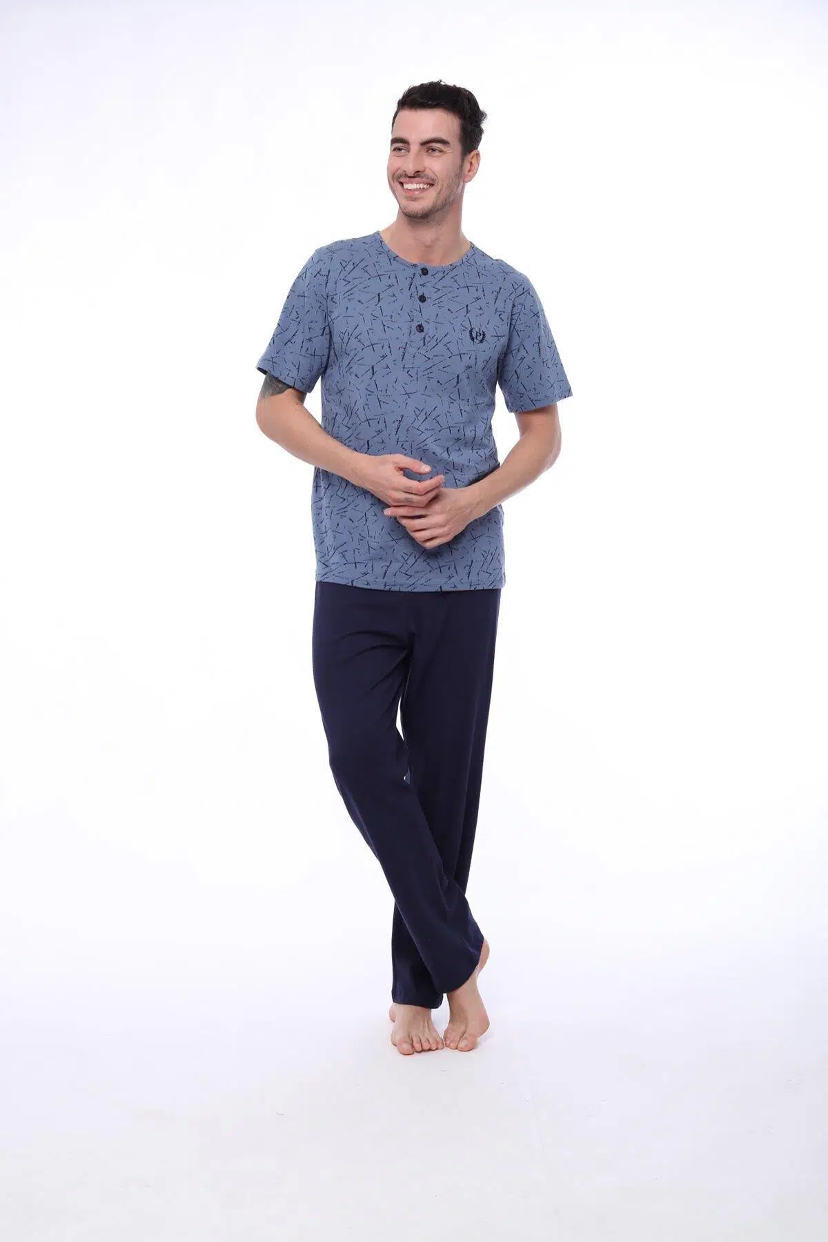 Pijadore Erkek 1403 Erkek Kısa Kollu Desenli Pijama Takım - GRİ